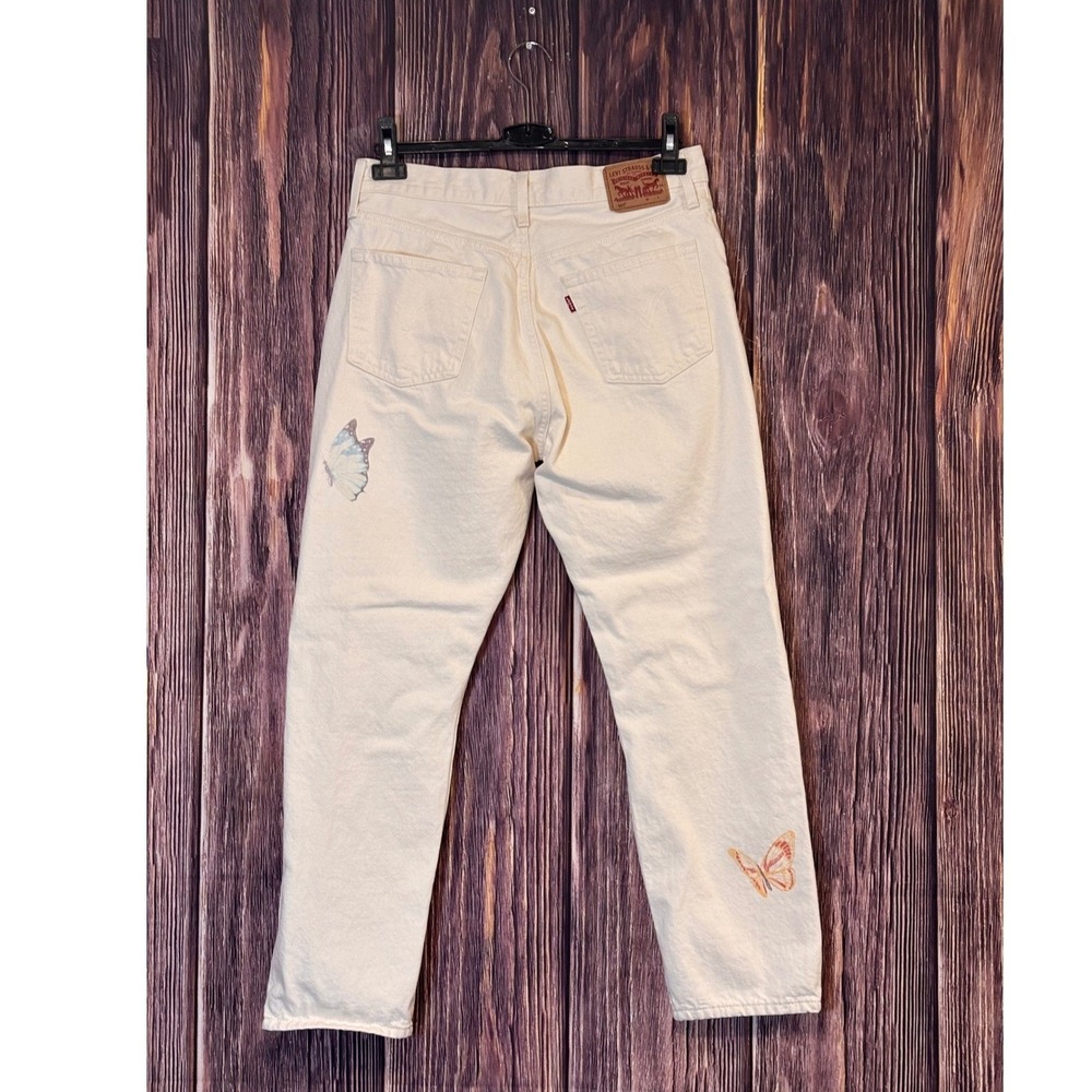 Levis 501 Jeans Womens W30 L28 Off White Cream Butterfly Print Button Fly - Picture 3 of 16